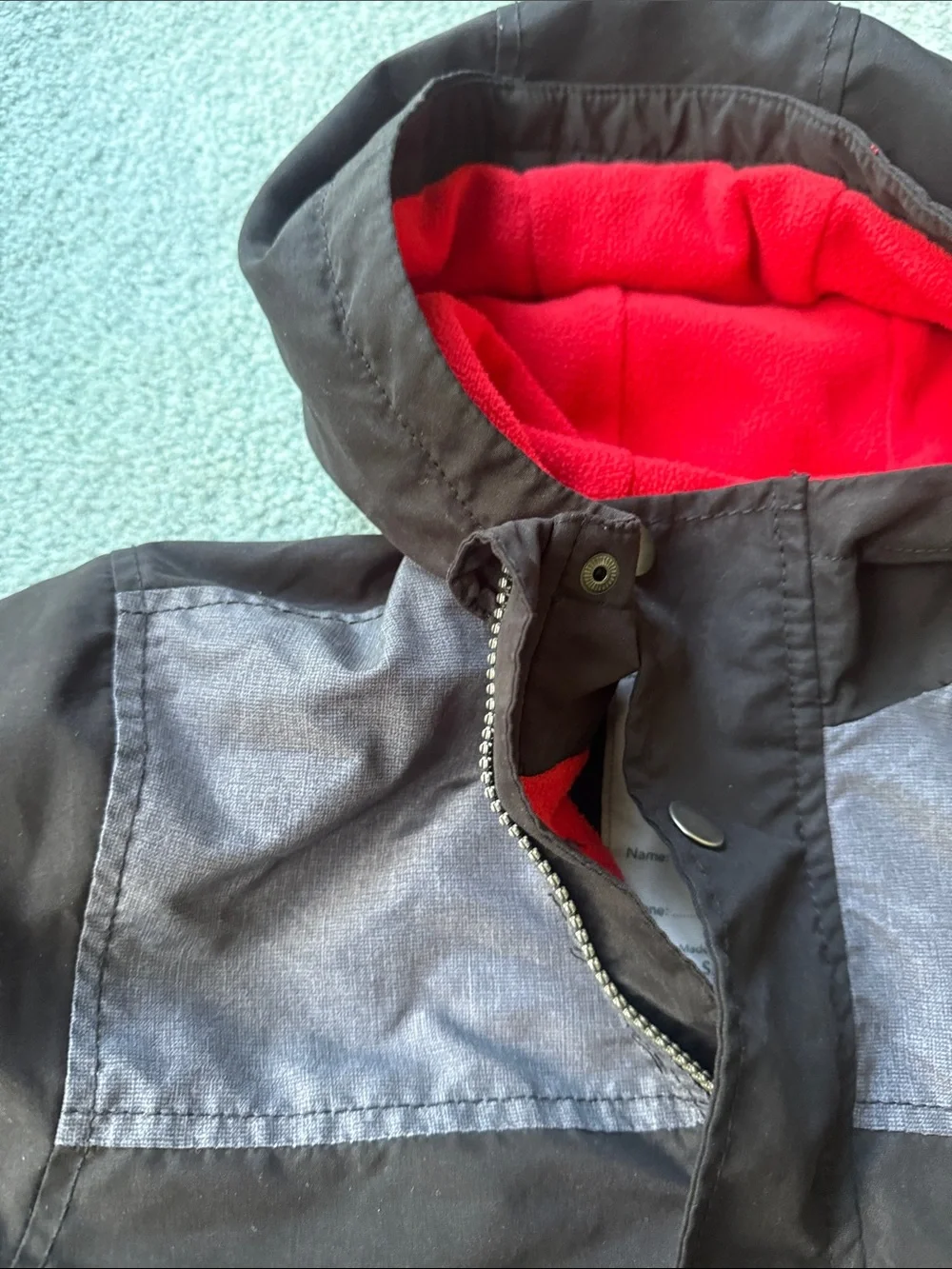 Carter's Black Hooded Puffer Jacket with Red Lining